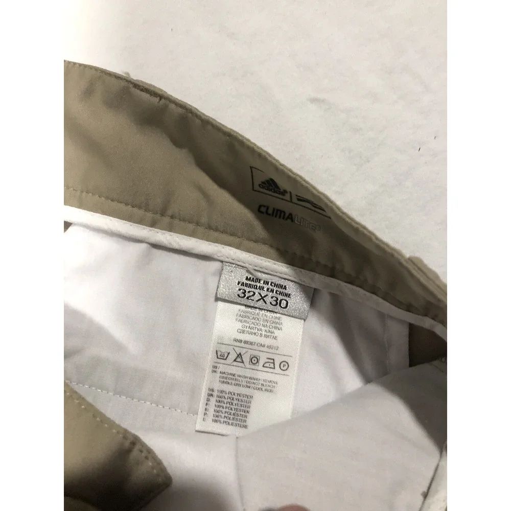 Adidas ClimaLite Golf Pants Tan Performance Wicking‎ Flat Front Men Size 32 x 30